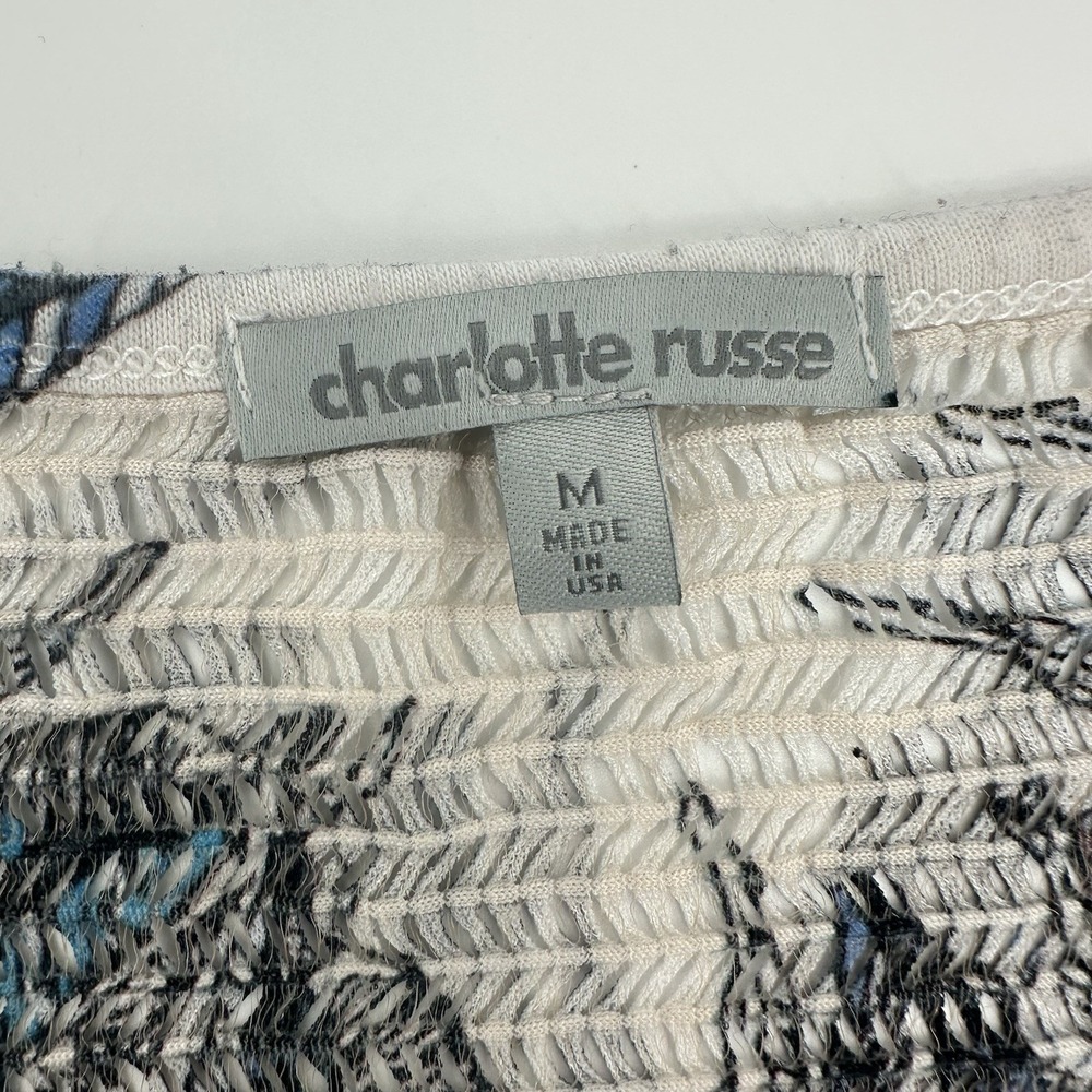 Charlotte‎ Russe Women's Feather Print Sheer Open Knit Boho Festival Top M Cream - Picture 3 of 8